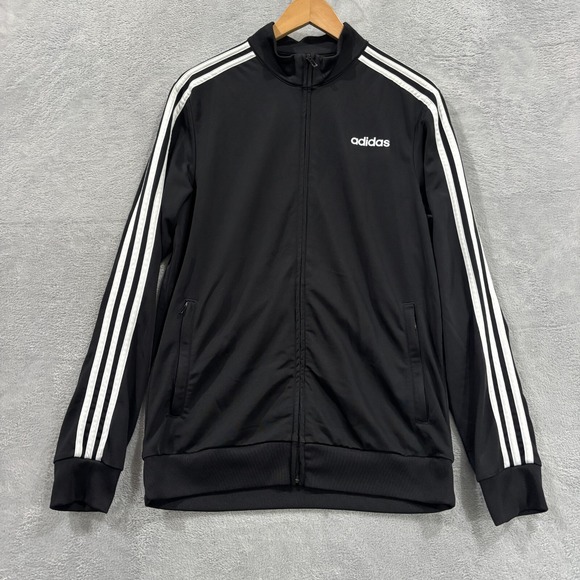 Adidas Full Zip Track Jacket Men's Medium? Black Logo‎ Black Stripes Performance